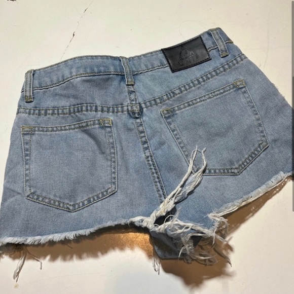 UNIF Size 28 Denim Blue Jean Shorts Distressed Light Wash Midrise micro mini - Picture 3 of 5